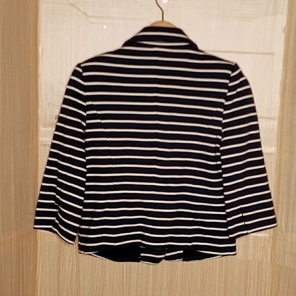 Express Womens Navy Blue White Stripe Knit Blazer Medium - Picture 2 of 5